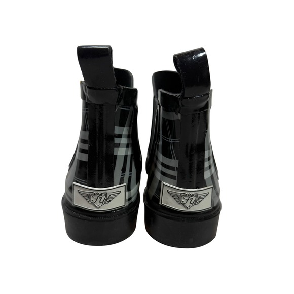Womens Plaid Chelsea Ankle Rain Boots Black White Gray Size 7 Pull On - Picture 4 of 5